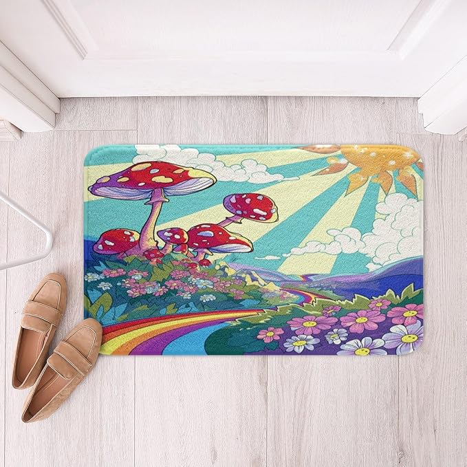 Erosebridal Cute Mushroom Rugs 70s Theme Rainbow Fluffy Rugs - Image 4
