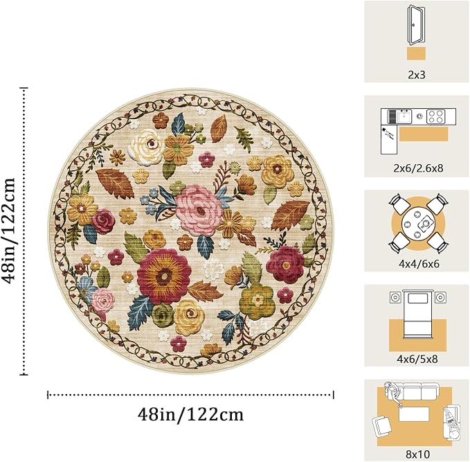 4ft Round Machine Washable Area Rug - Image 2