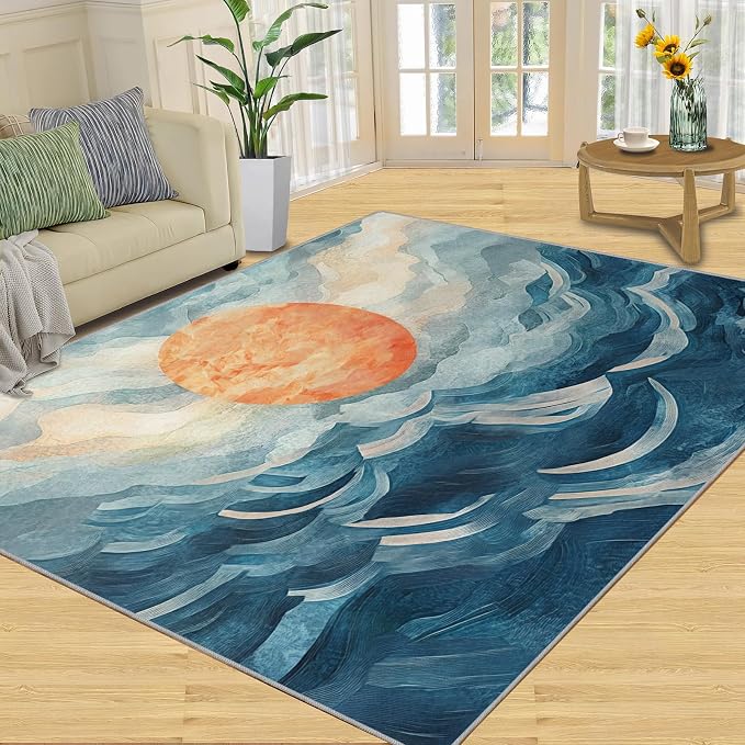 Boho Sun Area Rugs 6x8ft, Mosaic Sunburst Living Room Area Rug, Abstraction - Image 3