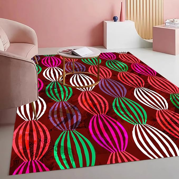 Bohemian Pop Art Striped Balloon Pattern Rug by Mamatong