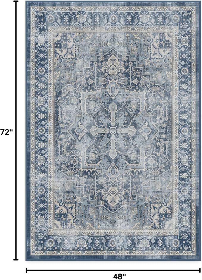 RUGGABLE Washable Area Rug – Kamran Admiral Blue 4x6, Stain-Resistant, Non-Slip - Image 2