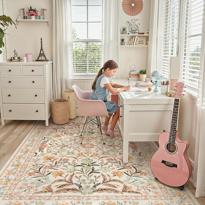 Lahome Fall Floral Washable Area Rugs 8x10, Boho Living Room Large Rugs Non-Slip - Image 2