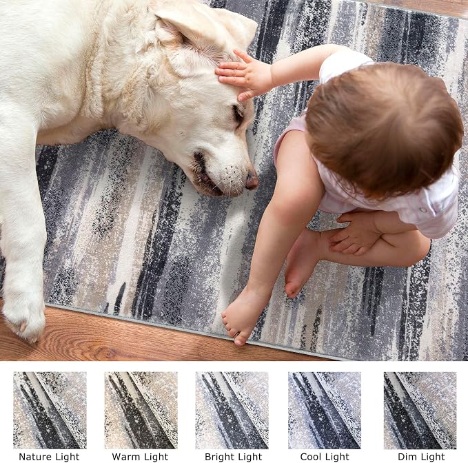 Modern Abstract 5x7 Machine Washable Area Rug Non-Slip Soft Bedroom Living Romm - Image 3