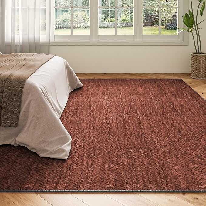 Eleisa Modern Vintage 9x12 Herringbone Chevron Area Rug, Non-Slip Stain - Image 3