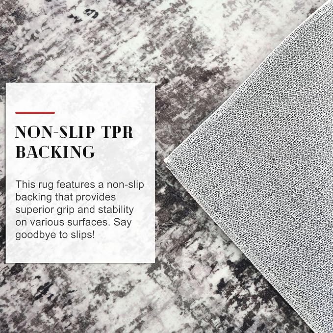 Modern Abstract Entryway Rug Indoor 2x3 Washable Non-Slip Soft Black Grey Small - Image 6