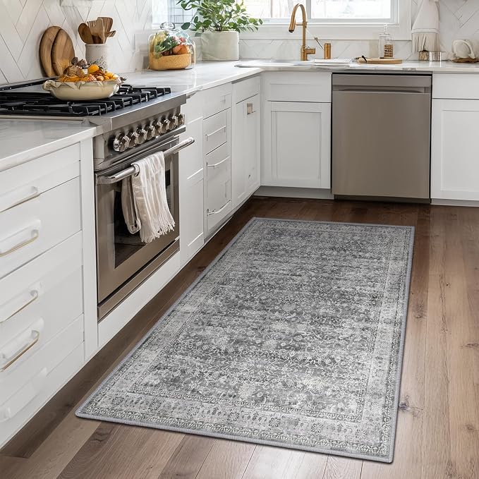 Grey Vintage 3x5 Entryway Rug Indoor Foyer, Neutral Gray Throw Rug - Image 4