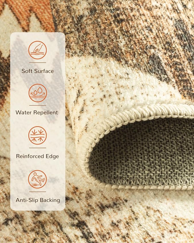Area Rug 8x10 Rug Machine Washable Non-Slip Low Pile Print Pattern Western Rug - Image 2
