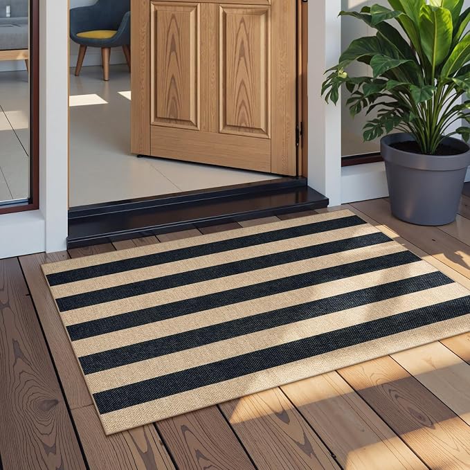 Lahome Striped Easy Jute Rug, 2x3 Entryway Rug Indoor Outdoor Front Door Mat - Image 2