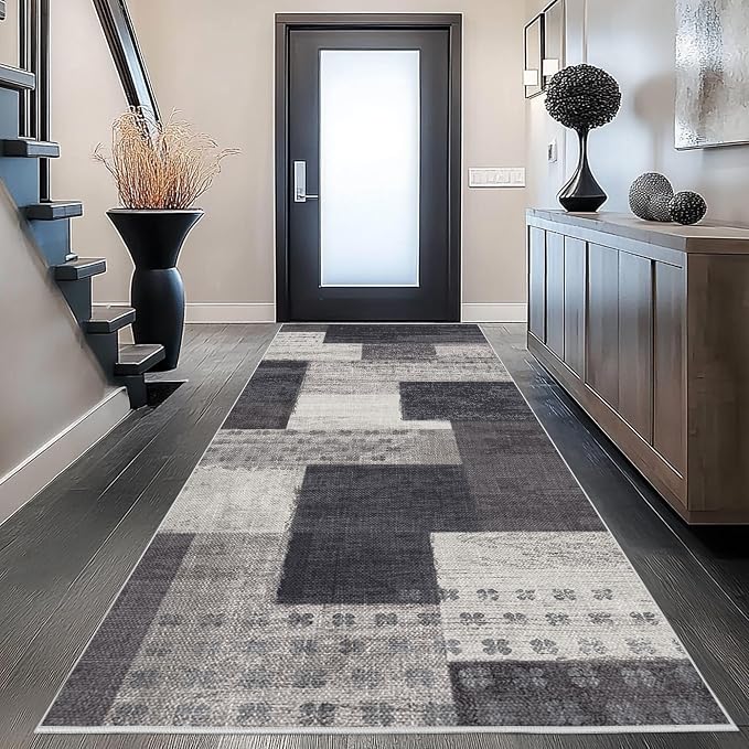 Modern Geometric Patchwork Indoor Runner Rug - Image 2