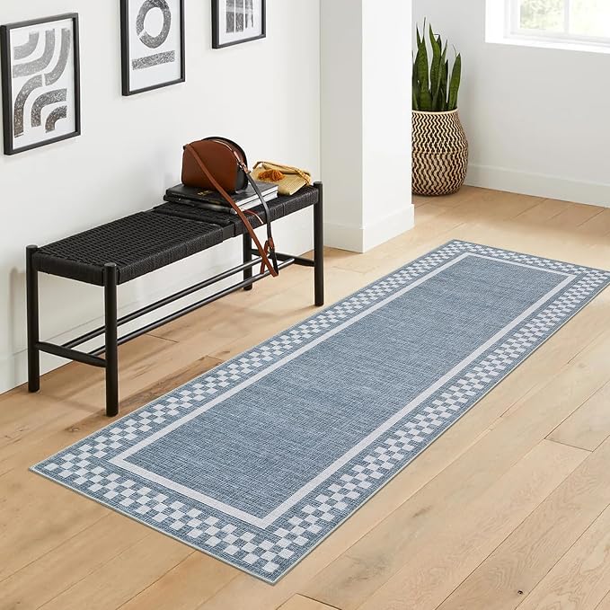 Washable Runner Rug 2x10 Modern Bordered Hallway Runner Rug Non Slip Kitchen - Image 9