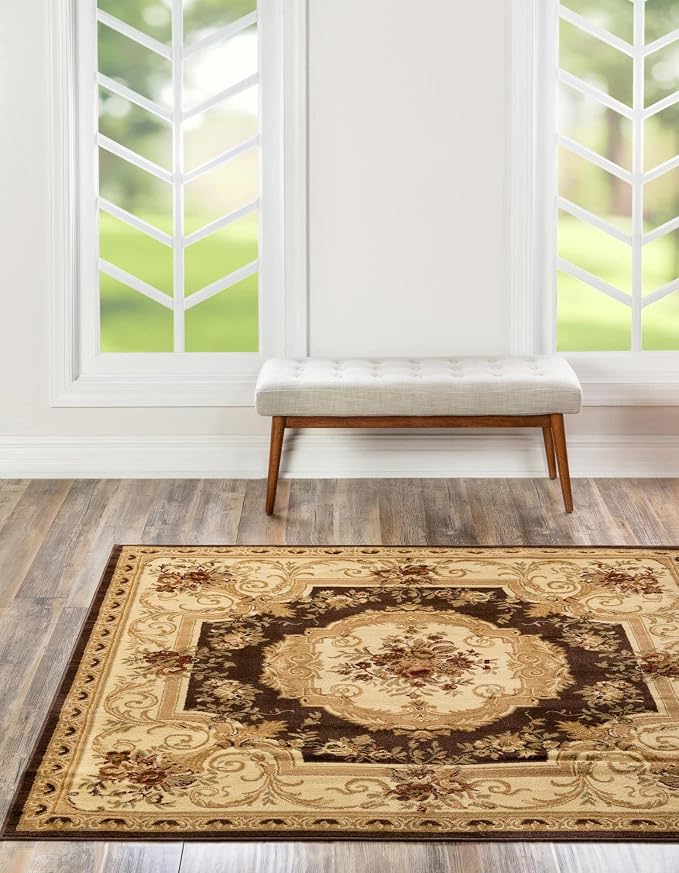 Rugs.com Chateau Collection Rug – 4 Ft Square Brown Medium Rug Perfect by Rugscom