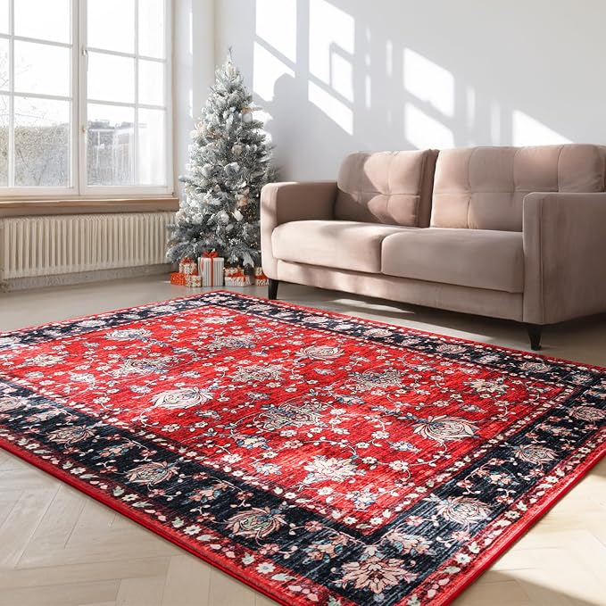 Area Rug for Living Room, 6x9 Machine Washable Non Slip Large Faux Wool Throw - Image 2