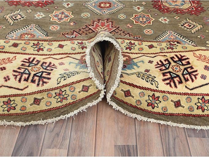 Taupe Brown Special Kazak with All Over Pattern Natural Dyes Organic Wool Hand - Image 6
