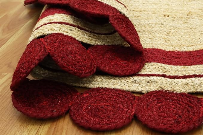 2.6x24 Oval Jute Runner – Solid Red Beige Hand Braided Jute Rug, 0.27" Thick - Image 8