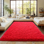 Red Fluffy Rug Plush Carpet for Bedroom Dorm, Non-Slip High Pile Rug, Shag Rug by Isdook