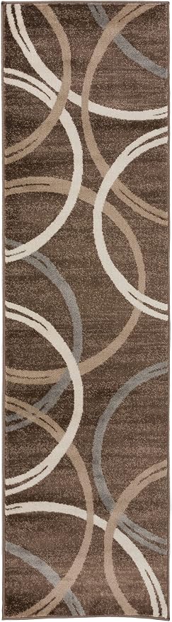 Rugshop Modern Wavy Circles Design Runner Rug, Carpet - Image 2