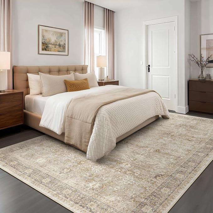 Beige Taupe Area Rug 6x9, Vintage Neutral Earth Tone Rugs - Image 4