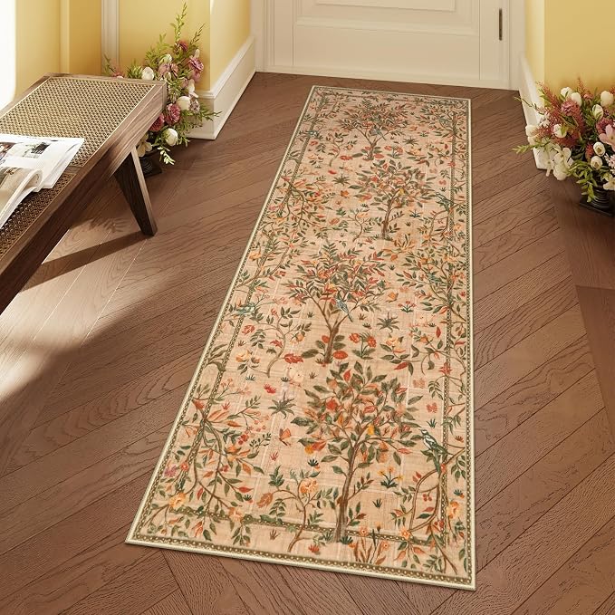 Morebes Boho Floral Runner Rug Non Slip, Washable Flower Long Bathroom Rugs by Morebes