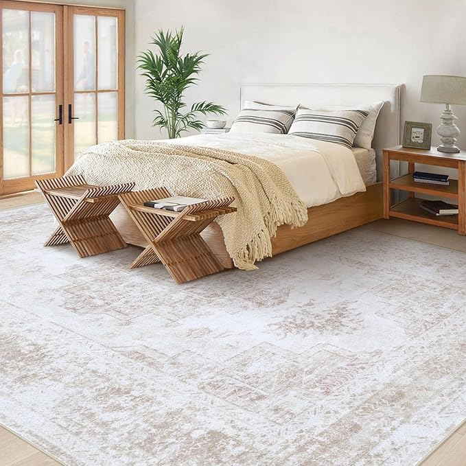 Area Rug 8x10 Living Room Rug, Machine Washable Vintage Distressed Medallion - Image 2