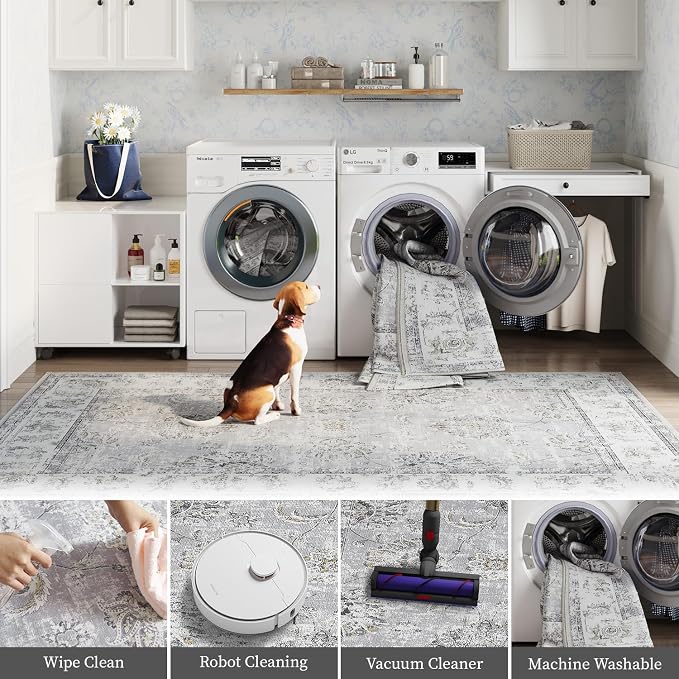 jinchan Fiora Runner Rug 3x8-2pcs Kitchen Washable Vintage Rug Hallway Rug - Image 5