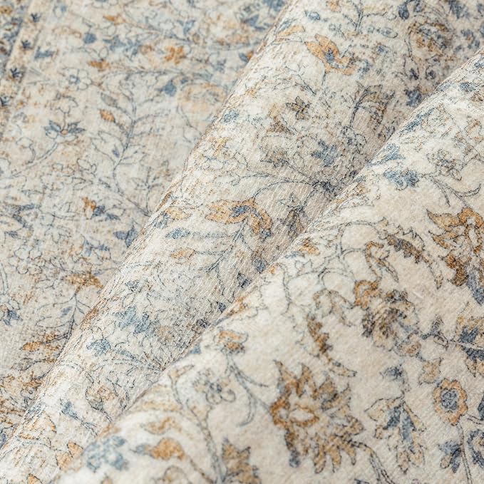 Beige Area Rug 8x10 Living Room Machine Washable Vintage Carpet Non Slip Indoor - Image 8