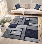 Navy Blue Geometric 8x10 Area Rug – Modern Patterned Carpet by HADBA