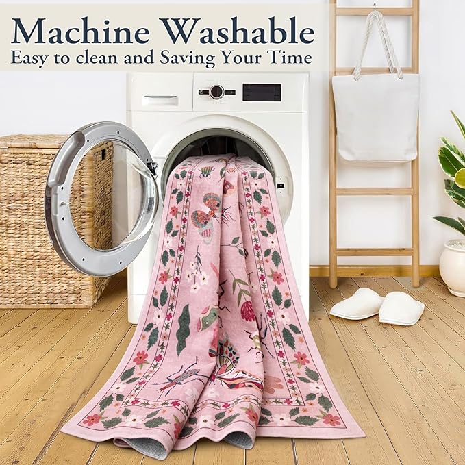 Lahome Insect Machine Washable Rugs 5x7, Soft Modern Pink Rugs - Image 2