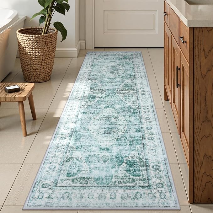 Uphome Bathroom Runner Rug, Distressed Tribal Farmhouse Sage Green Bathroom Mat by Uphome