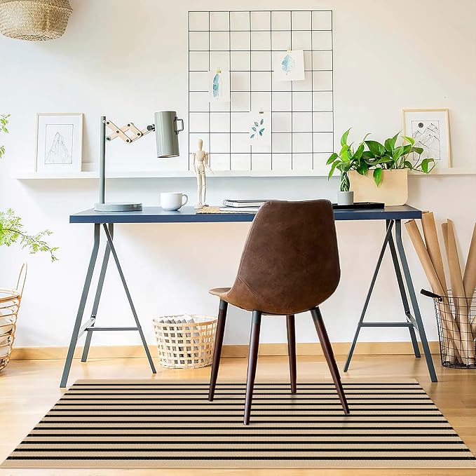 KOZYFLY Brown and Black Striped Porch Rug 2x4.3 Ft Washable Outdoor Rug - Image 3