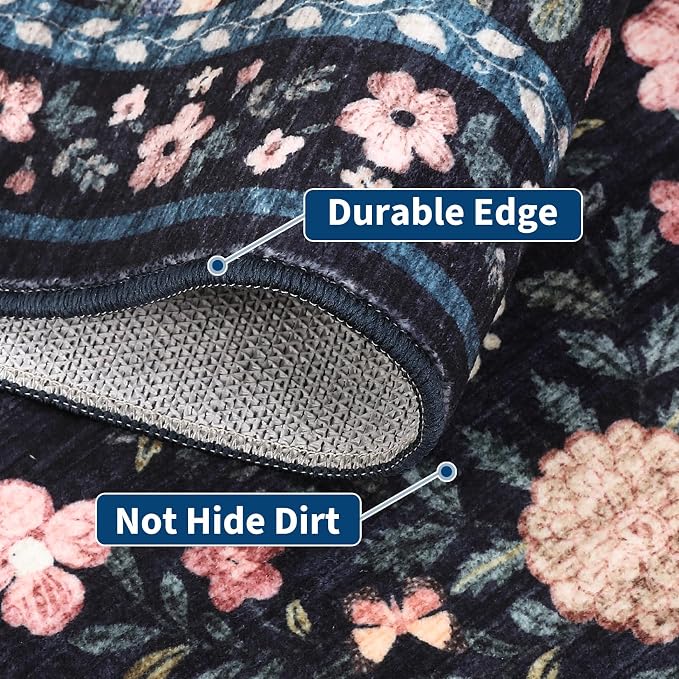 Washable Runner Rug 2.5 x 8 Non-Slip Non-Shedding Soft Vintage Bedside Low Pile - Image 8