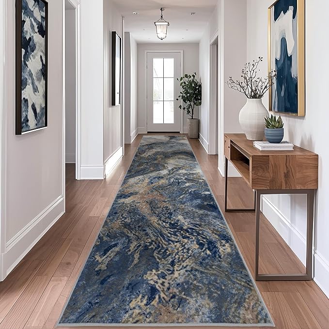 Abstract Washable Runner Rug: Modern 2x10 Hallway Runner by Luxcrest