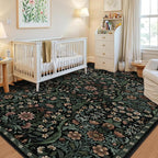 5×7 Black Washable Floral Area Rug, Vintage Boho Soft Low-Pile Living Room Rugs - Image 4