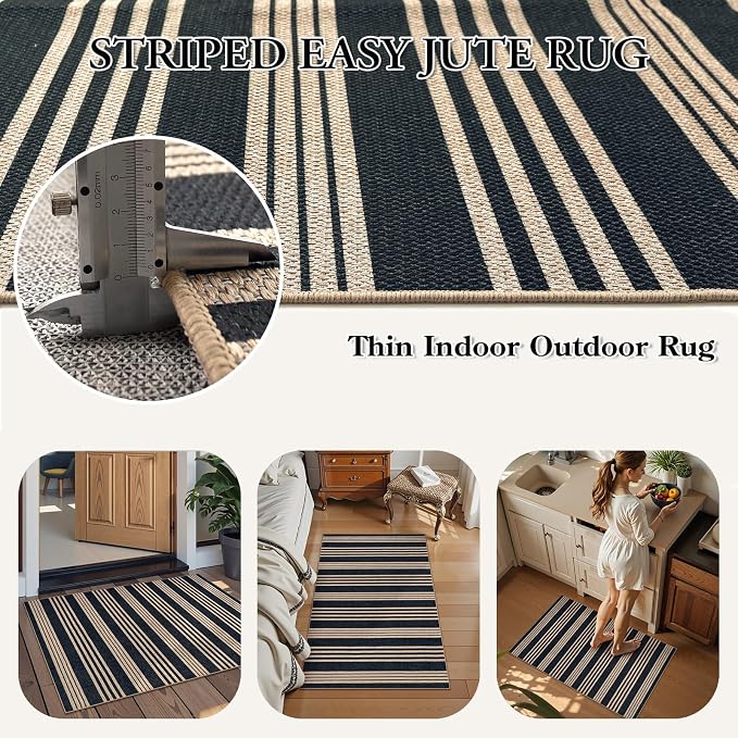 Lahome Striped Easy Jute Front Door Mat, 2x3 Washable Kitchen Rug Small Indoor - Image 3