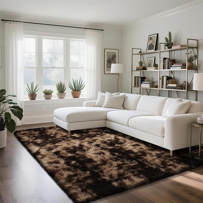 Fluffy Rug Shaggy Area Rug, Mottling Brown 4x6 Area Rugs by Yongyangjuxi