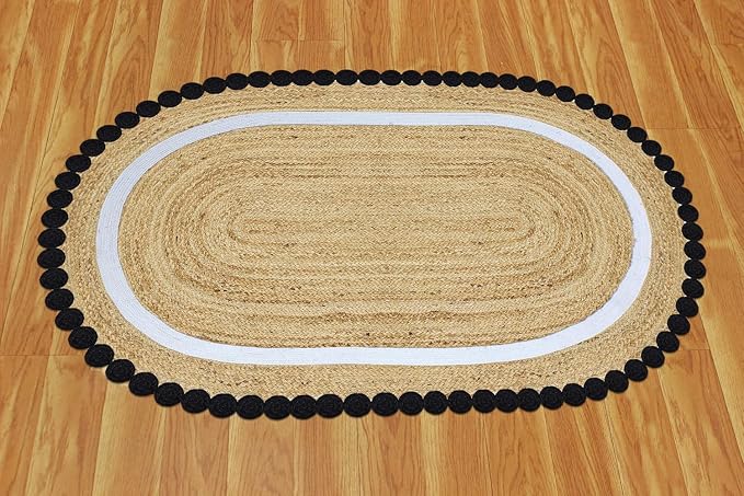 Kilim Oval Rug 4x7 Oval Flatweave Rug Natural Jute Thick 0.27" Solid Pattern - Image 8