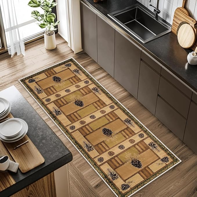 Pinecone Runner Rug, 2x10ft Rustic Country Style Hallway Runner Rug - Image 3