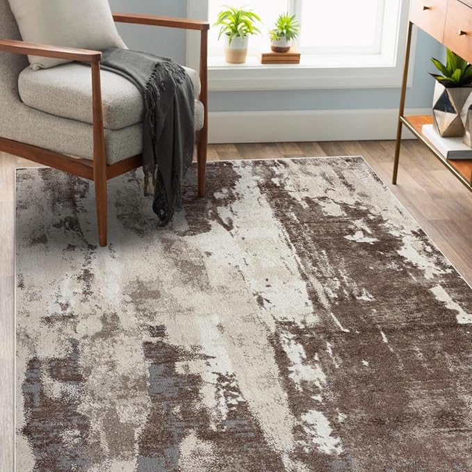 LUXE WEAVERS Euston Collection 7681 Brown 5x7 Modern Abstract Area Rug by LuxeWeavers