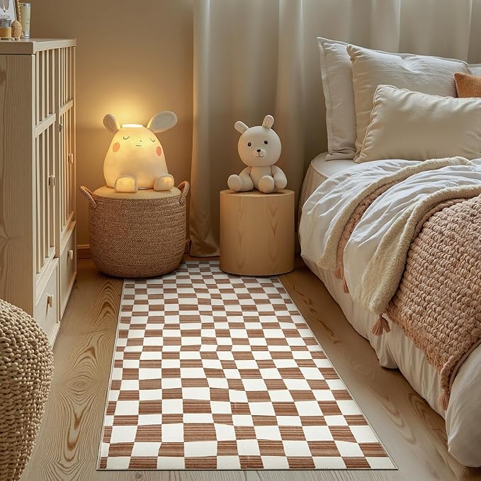 jinchan Runner Rug 2x5 Hallway Washable Modern Checkered Geometric Lattice Kids by JINCHAN