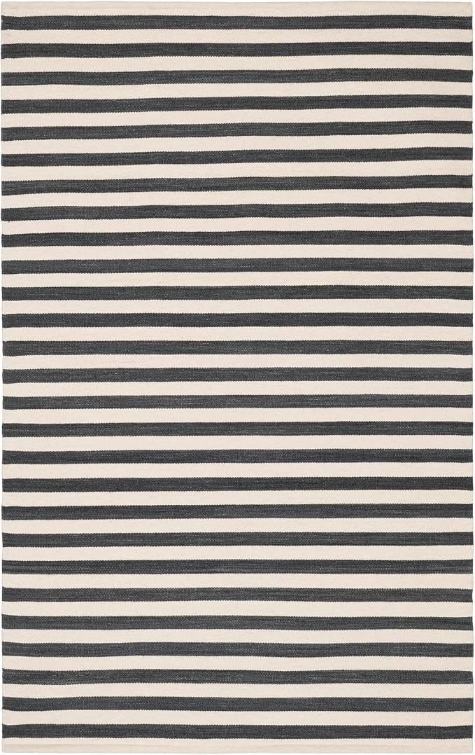 Home Conservatory Ladder Stripe Black/Ivory Handwoven Wool 5 X 8 Feet by Home+Conservatory