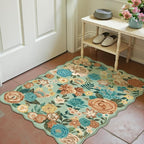 Washable Floral Area Rug 2x3 Green Small Entryway Carpet Scalloped Flower Non by PureCozy