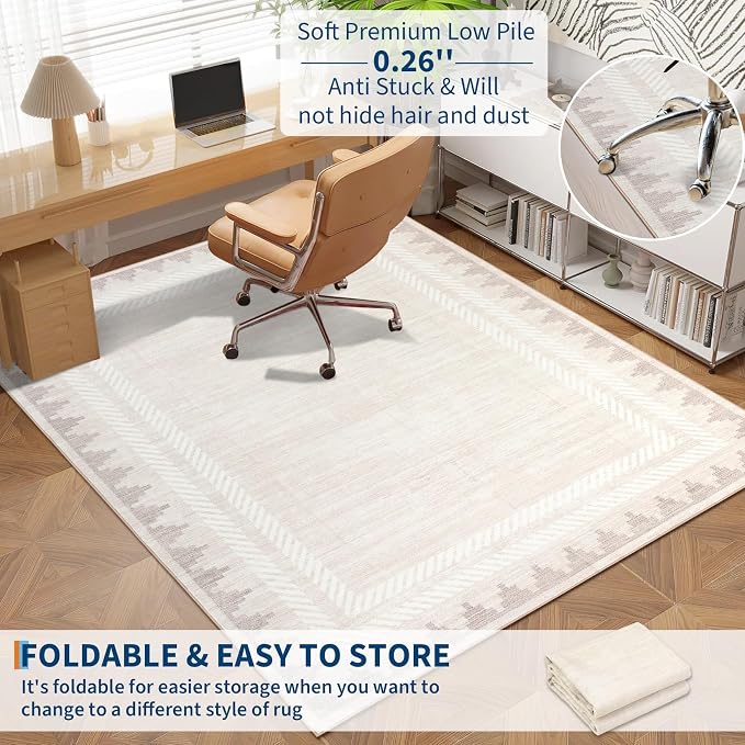 Geometric Bordered Machine Washable 9x12 Low Pile Area Rugs - Image 6