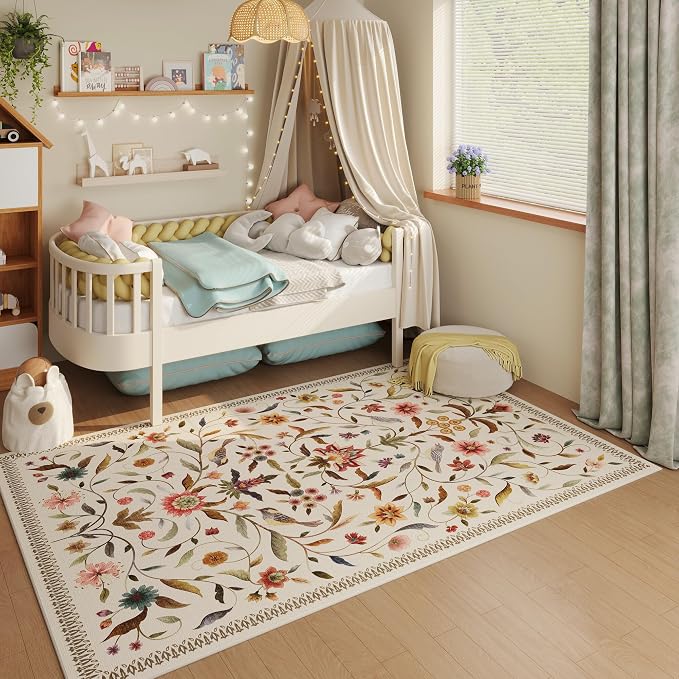 Vintage Medallion Floral 4x6 Rug, Machine Washable Non-Slip Area Rug, Low Pile - Image 3