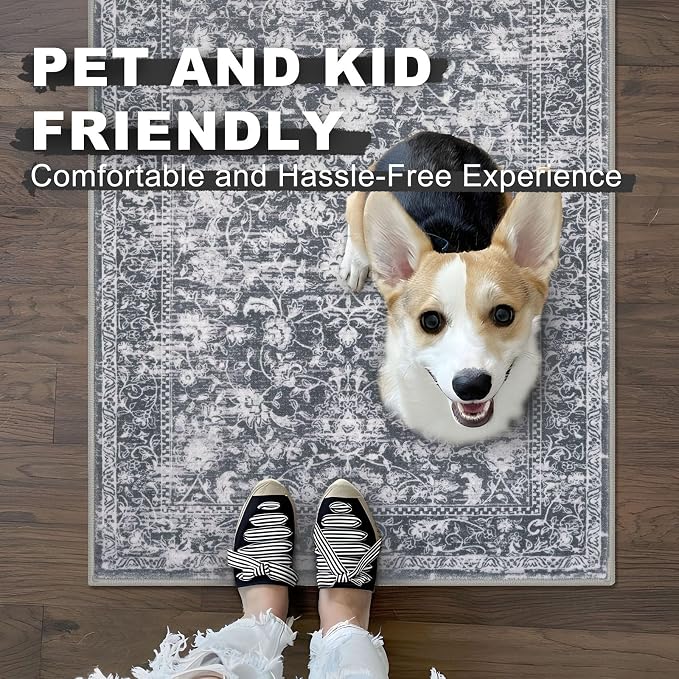 KILOCOCO Area Rug 4x6 Entryway Rug Washable Printed Vintage Floral Rubber - Image 4