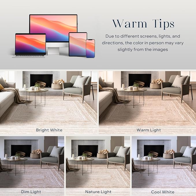 Phantoscope Washable Area Rug 5'x7' Non-Slip, Modern Neutral Boho Rugs - Image 9