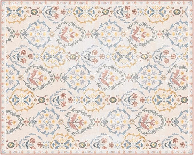 Phantoscope Washable Area Rug 8'x10' Non-Slip, Vintage Floral Boho Rugs - Image 3