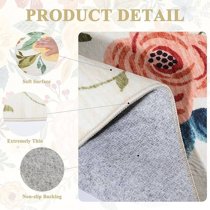 DUKINO 2x3 Rugs for Entryway, Floral Indoor Washable Door Mat, Non Slip Boho - Image 6