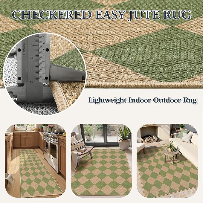 Lahome Checkered Green Runner Rug, 2x8 Carpet Runners - Image 5