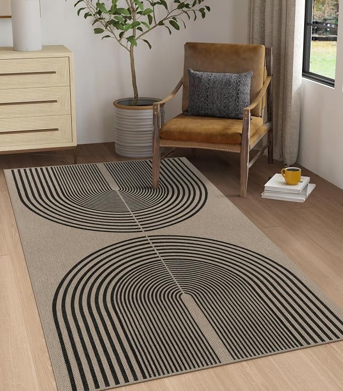 Easy Jute Rainbow Area Rug, 3x5 Indoor Outdoor Entryway Rug Washable Non-Slip by Rugalia