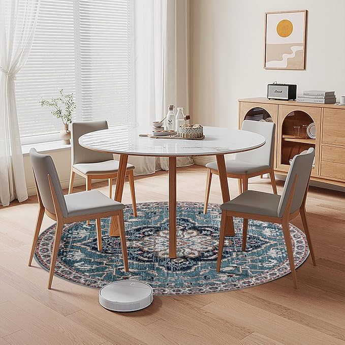Easy-Going Round Rug 5ft Area Rug Medallion Distressed Washable Circle Rugs - Image 8