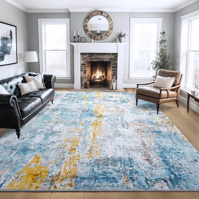 Ompaa Living Room Rug 6x9 Blue Area Rug Machine Washable Boho Rug Non Slip - Image 8